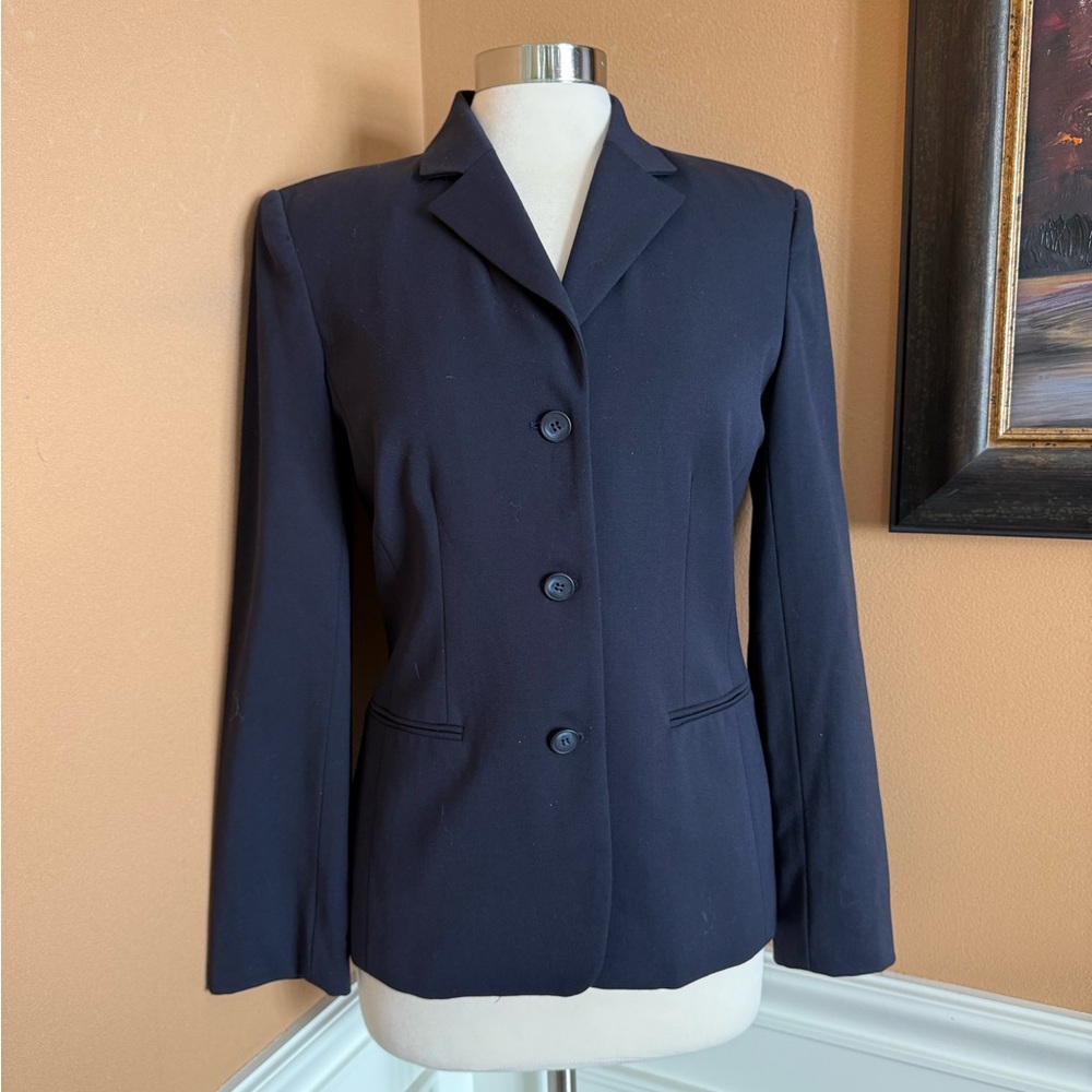 Talbots Navy Wool Stretch Blazer Womens Size 8 Classic Tailored Jacket
